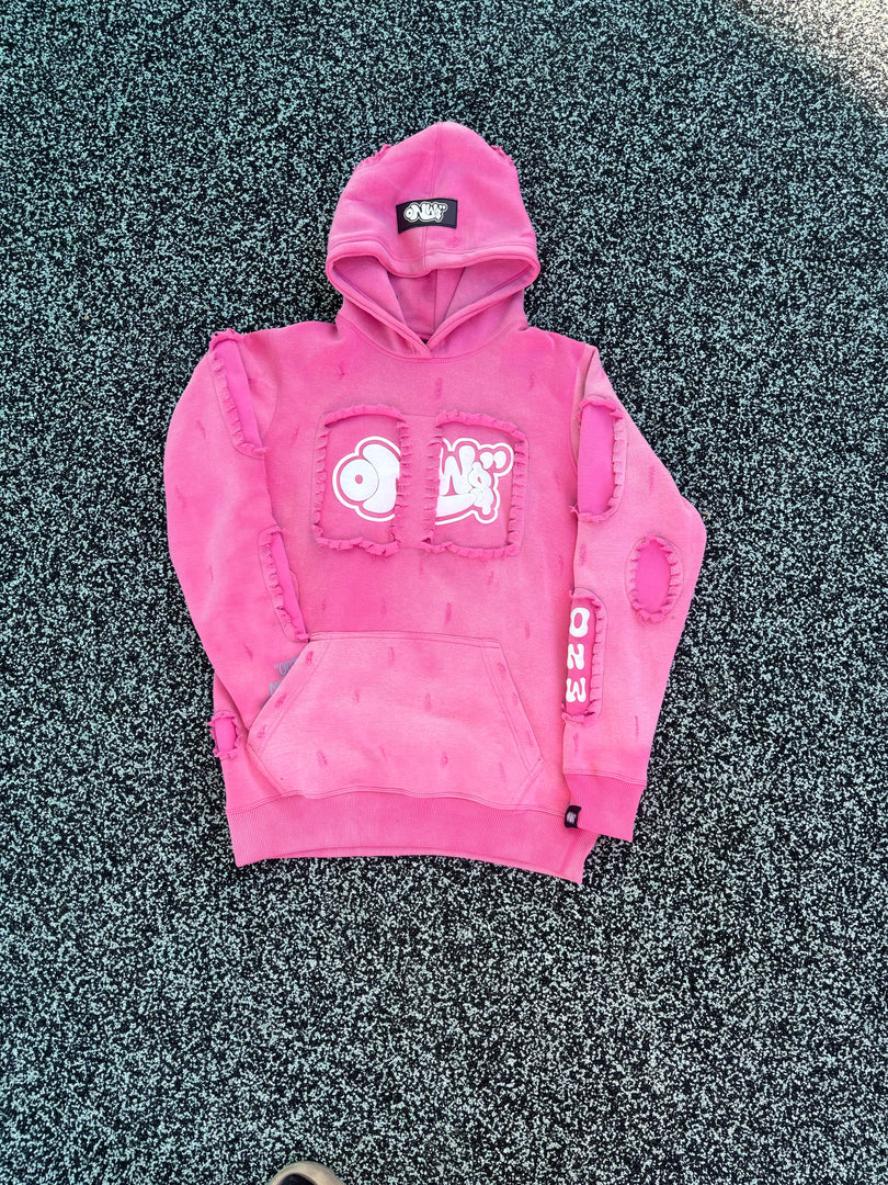 ONW DISTRESSED HOODIE “FUCHSIA”