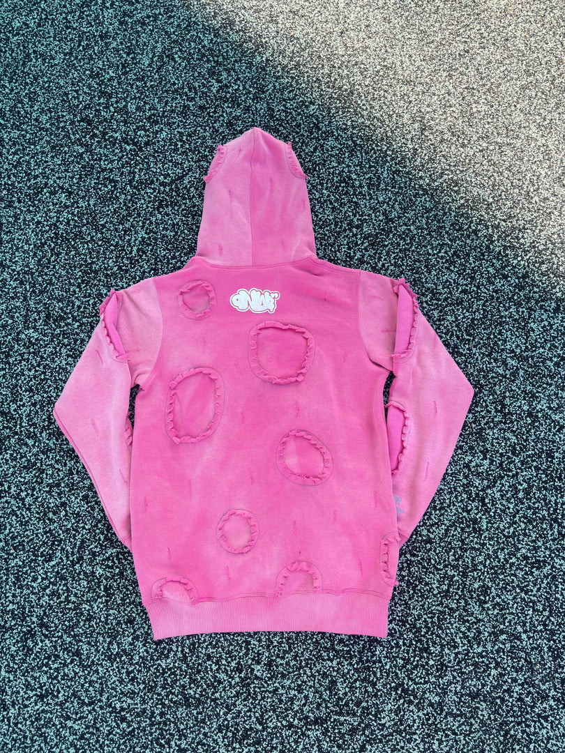 ONW DISTRESSED HOODIE “FUCHSIA”